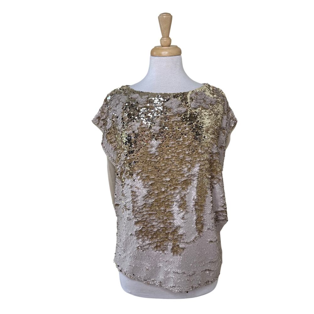 ANTHROPOLOGIE Hoss Intropia Cap Sleeve Sequin Muscle  Blouse Cream Size XS